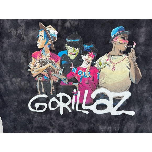 Gorillaz Band Graphic T Shirt Large Gildan Heavy Cotton Black Tie Dye Tee - Picture 6 of 12
